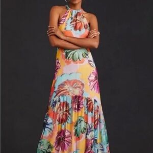 Maeve by Anthropologie floral-print pleated halter midi dress.